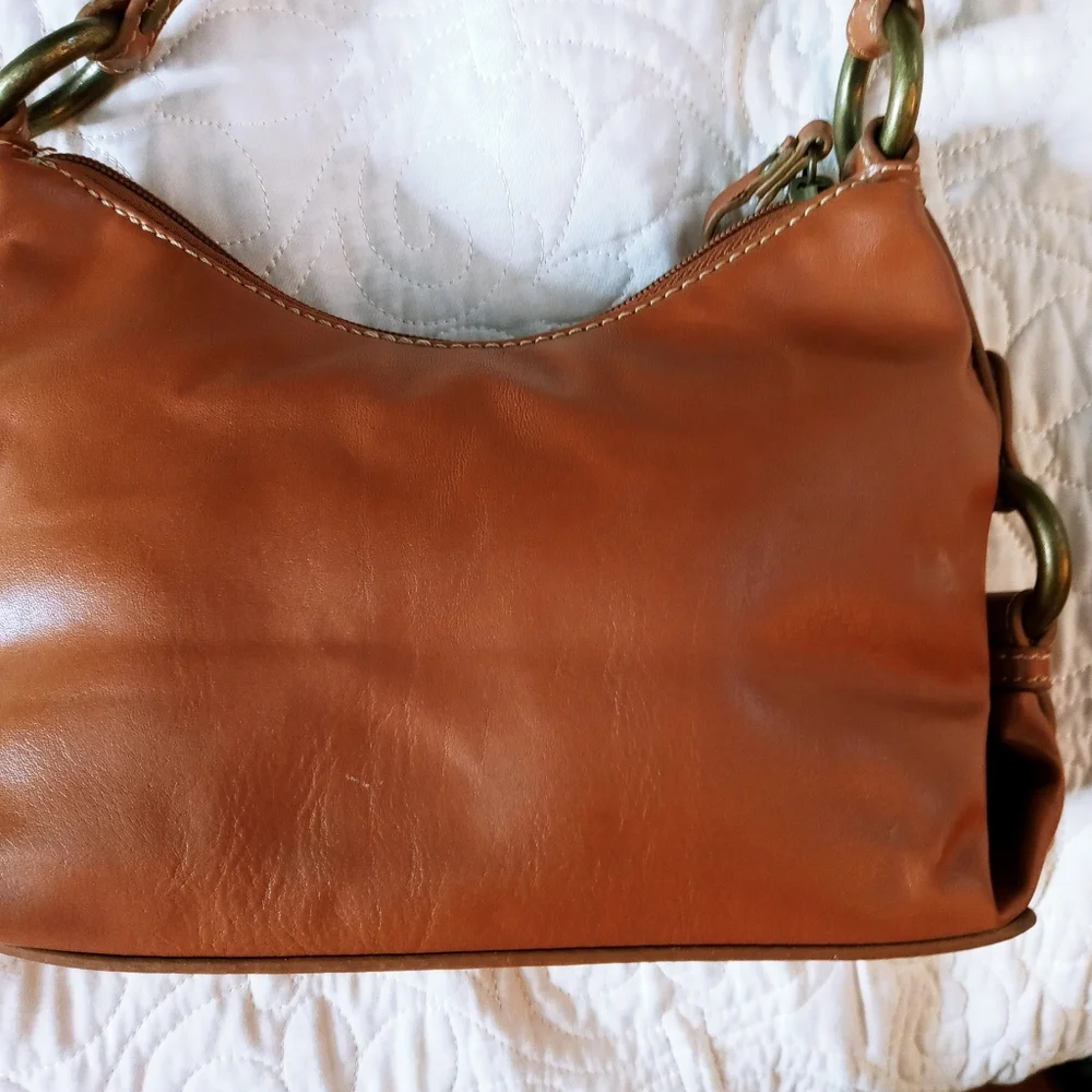 Tommy Hilfiger Vintage Leather Small Hobo/Shoulder/Baguette -Cognac Brown
